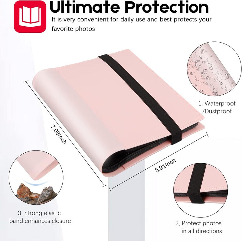 Aevdor Small Photo Album 4x6 Photos Black Inner Page with Strong Elastic band, Each Small Album Holds 64 Photos, 4x6 Mini Book Photo Pictures Album Birthday Christmas Photo Albums Wedding Anniversary (Pink) - Image 3